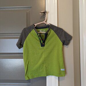 Rugged Butts short-sleeved henley tee, green and gray, size 2T